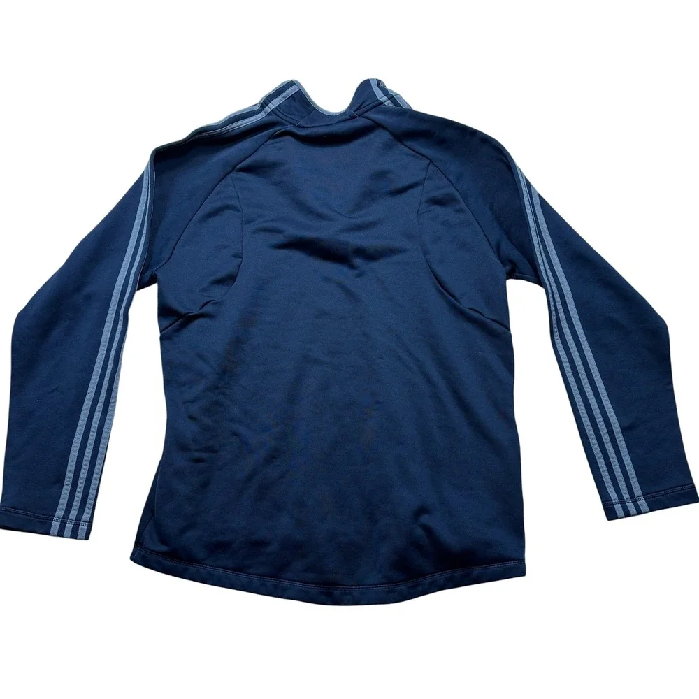 Adidas Mens XL Navy Blue‎ Quarter Zip Fleece Pullover Striped Sleeve #1141